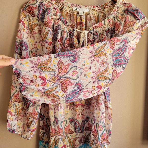 DR2 Women’s Medium Long Sleeve Shirt Boho Tunic Top Pop Over Tassels Multicolor - Picture 11 of 11